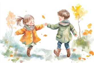 create watercolor children illustration
