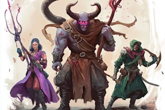 draw dnd character art or party, fantasy, scifi or creature illustration
