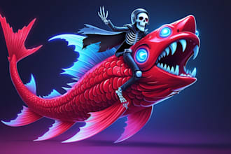 do monster fish and skeleton rider logo with source file
