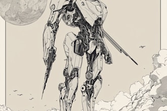 draw cyberpunk, sci fi, robot, mecha character concept art