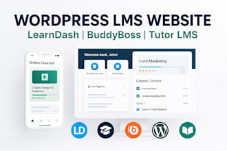 build wordpress elearning website lms website with learndash buddyboss tutor lms