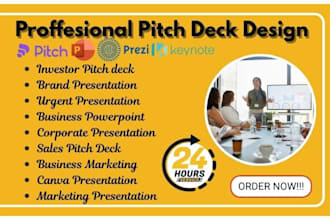 professional pitch deck, brand presentation, sales pitch, business plan design