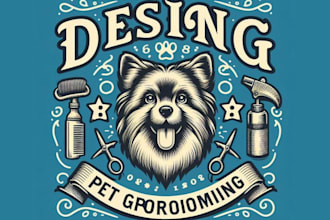 do cartoon dog grooming t shirt logo design