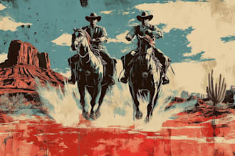 create vintage retro western style illustration and design for you