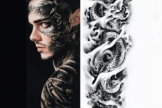 create realistic custom tattoo design, tattoo sleeve