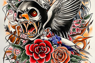 create a traditional style tattoo or illustration for you