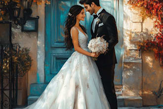 drawing a digital oil couple portrait, wedding painting