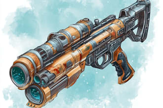 make a 3d weapon illustration for gaming