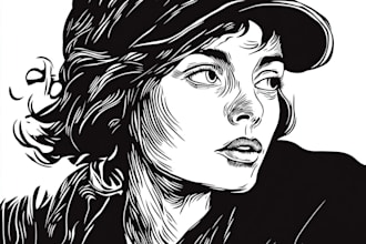 draw a custom digital art portrait in linocut style