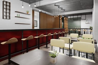 render 3d restaurant interior design, sushi bar,cozy cafe,buffet,pub,walkthrough