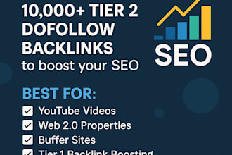 build 10 000 dofollow tier 2 backlinks for SEO boost youtube web 2 0 buffer