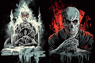 draw dark art, horror illustration for cover, t shirt design