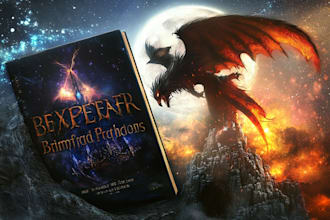 do a fantasy book design or cover illustration