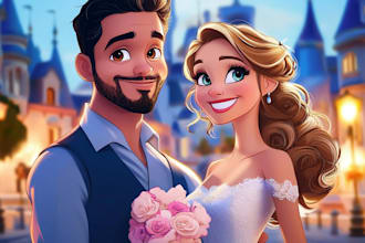 customize your couple portrait into a disney style cartoon