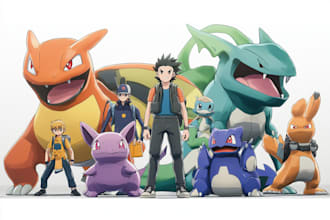 draw pokemon team with you as trainer in outstanding quality