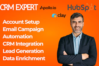 setup clay com, hubspot crm, workflows, apollo io sequences and automation