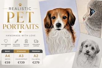 draw a realistic fine art pet portrait from your photo