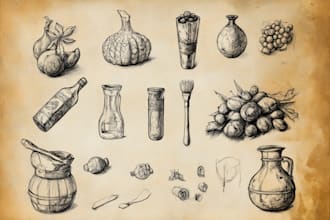 create pen and ink still life drawings and object illustrations