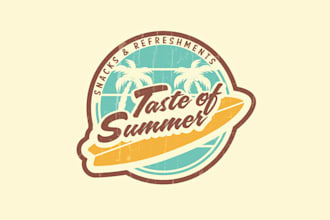 design vintage surfboard summer themed cafe logo