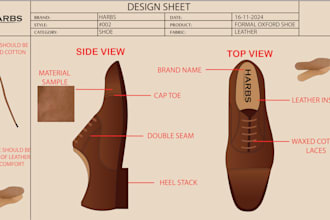 design custom shoe sketch and shoe tech pack