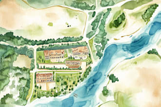 create a detailed watercolor map illustration of your city