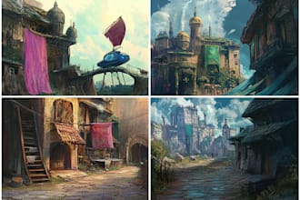 draw environment concept art, fantasy worlds