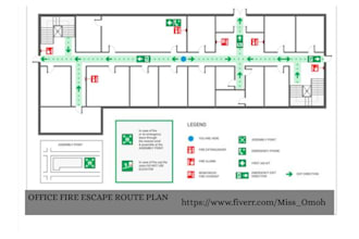 design for fire emergency exit, road plan, fire evacuation plan and traffic plan