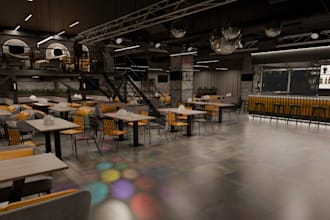 upgrade 3d bar interior,cgi restaurant rendering,ceiling lightning,cafe redesign