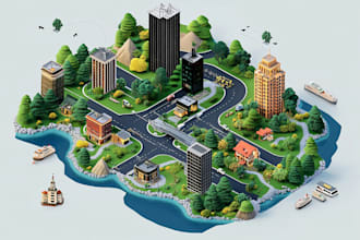 design a travel and event map, city illustration