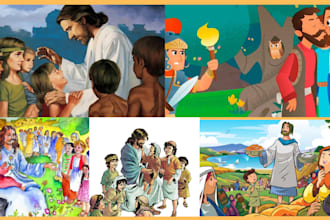 do christian children story book illustration, bible illustration, picture book