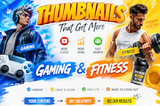 design eye catching youtube thumbnails for gaming, fitness, podcasts and vlogs