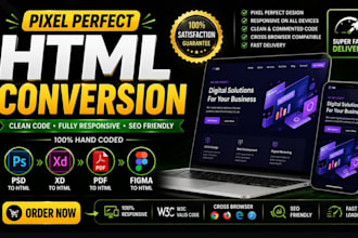 convert PSD to HTML, xd to html, figma to HTML, pdf to HTML