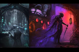 do sci fi horror and fantasy scene concept art illustrations