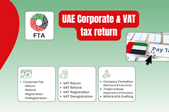 prepare uae corporate tax return, vat registration,  vat filing and bookkeeping