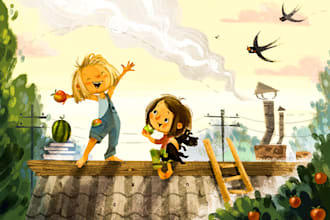 make hand drawn children story book illustration watercolor