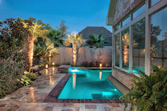 design landscape, home garden, pool, patio,  backyard, terrace, fireplace, deck