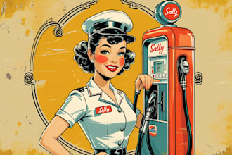 create amazing gas pump girl logo for your business