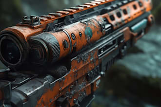 make a 3d weapon illustration for gaming