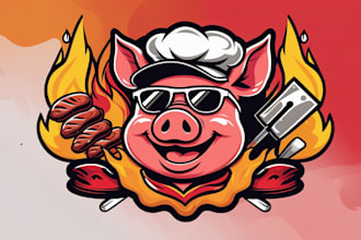 create awesome BBQ pig logo with unlimited revisions
