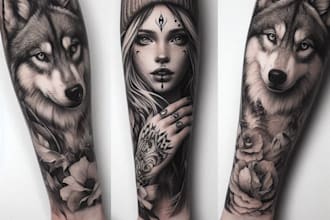 create realistic custom tattoo design, tattoo sleeve