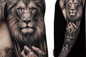 create a custom tattoo design , tattoo sleeve in realism