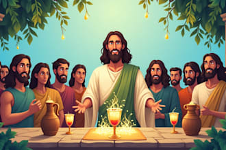 design bible themed illustration, christian children stories book illustration