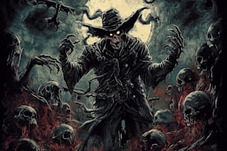 draw dark, brutal, horror, metal tshirt album art illustration
