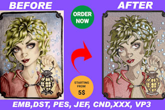 do embroidery digitizing in 2 hours dst, pes, jef