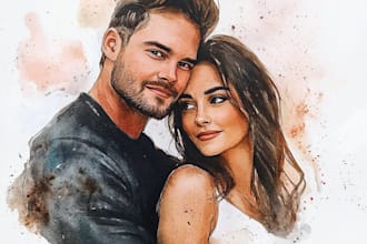 make a watercolor stylish couple, family or any portrait image