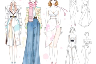 design fashion illustration vector art tech pack flat draw sketch shoes outfit
