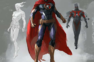 create concept art superhero character design for comics