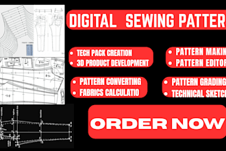 illustrate sewing clothing pattern grading maker, making fashion design garment