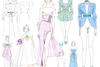 fashion  collection design illustration sketches portraits hand drawn cad flat