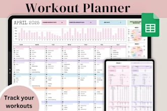 design custom workout spreadsheet, fitness log, gym tracker, routine planner
